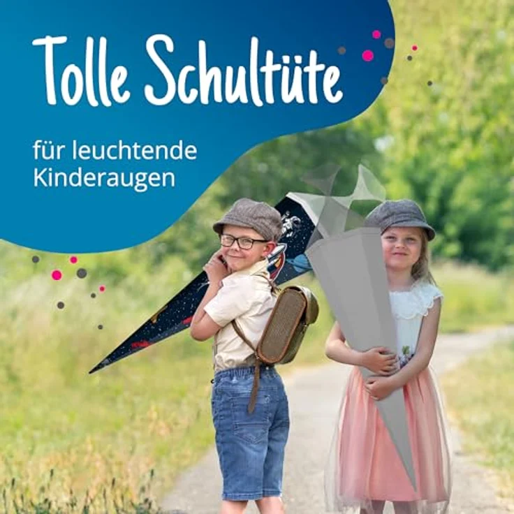 itenga Bastelschultüte Schultütenrohling Zuckertüte Schultüte eckig 85 cm mit Tüllverschluss (grau) – Bild 5