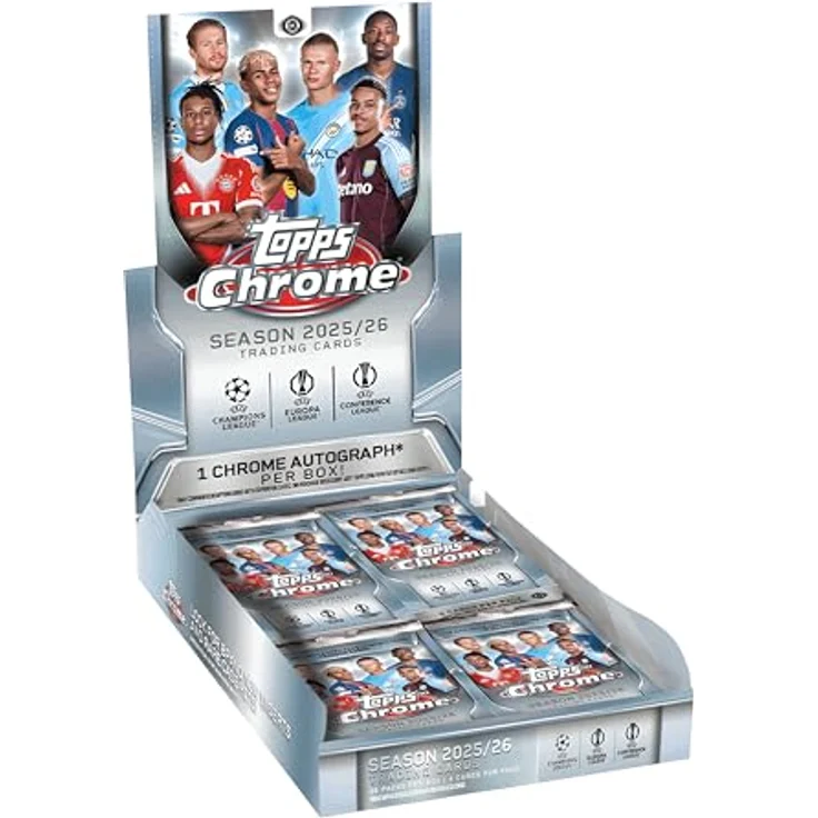 Topps 2025/26 Chrome UEFA Club Competitions Hobby Box, Sammelkarten mit hochwertigen Karten, garantierten Autogrammen und seltenen Refractors – Bild 1