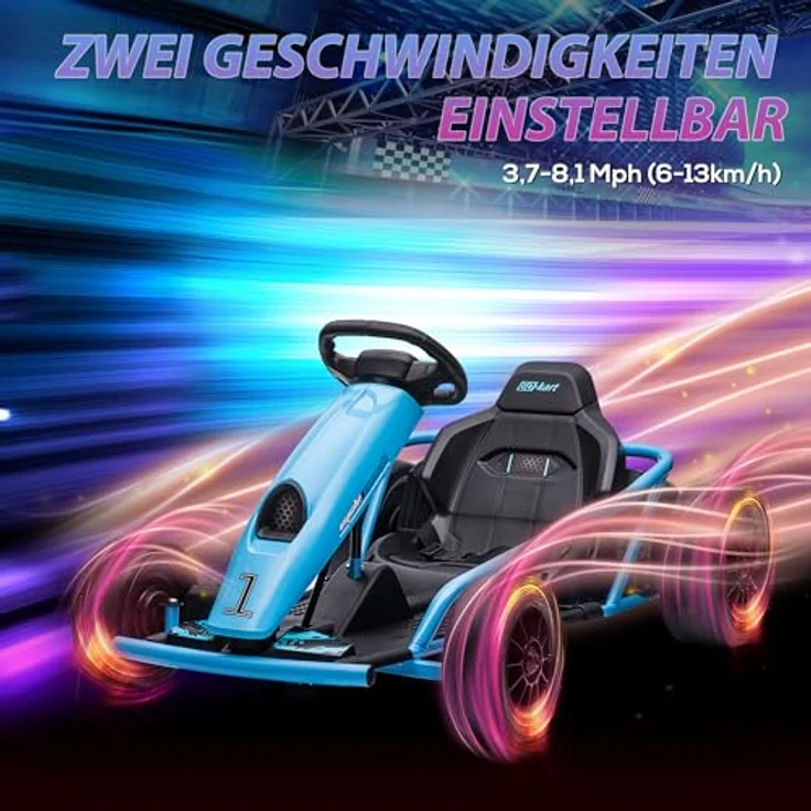 HOMCOM Kinder Elektro Gokart 24 V Drift Kart mit Langsamem Start, Musik, Hupe und Sicherheitsgurt, Kinderfahrzeug für 8-12 Jahre Kinder, Blau – Bild 5