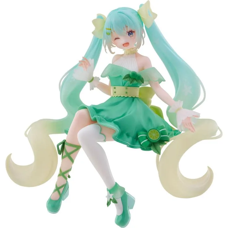 FuRyu Hatsune Miku Noodle Stopper Figur, Citrus Miku, Lime Green, 14 cm PVC Statue mit detailreicher Ausführung und Sammlerbox