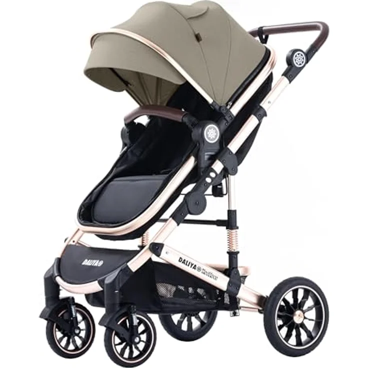 Daliya® NEOMOVE 2in1 Kombikinderwagen, Babywanne & Sportsitz in Gold und Beige, leichter Aluminium-Rahmen, faltbar, für Stadt und Gelände, mit großem Einkaufskorb – Bild 9