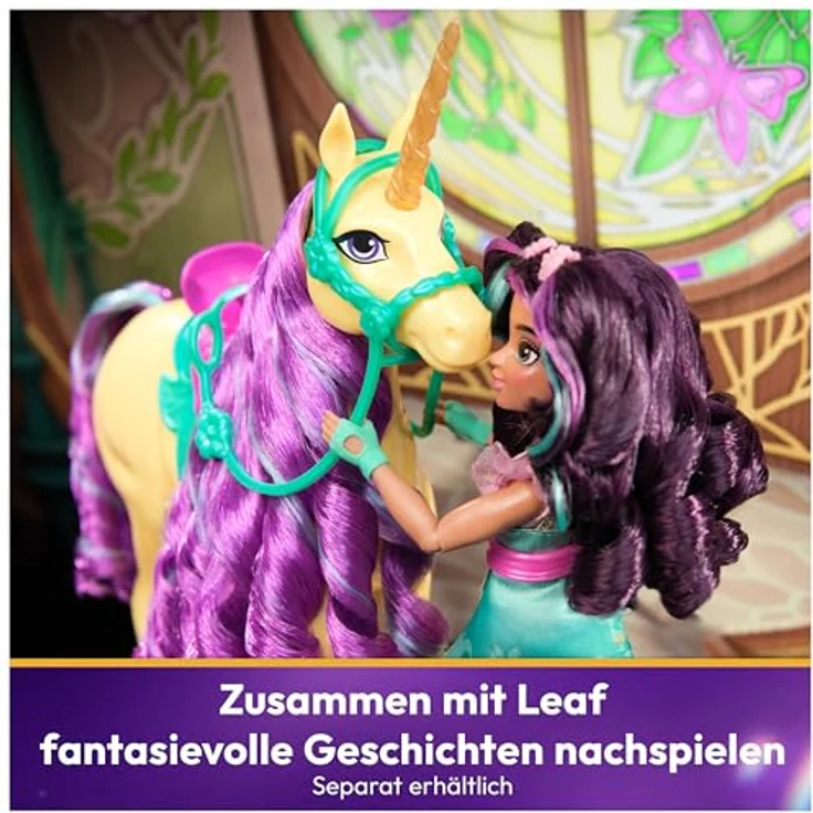 Spin Master Anziehpuppe Unicorn Academy - Fashion Doll - Ava, vollbeweglich mit magischem Einhorn Leaf, rosa-lindgrünfarbenes Kleidchen – Bild 5