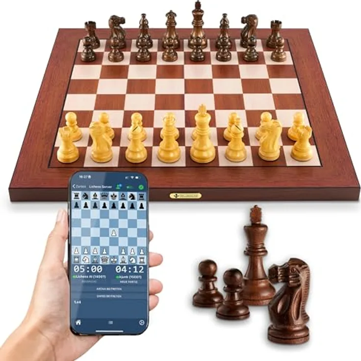 Millennium Supreme T2 M880, Elektronisches Schachbrett in Turniergröße mit Echtholzfiguren, ultraschneller Figurenerkennung, Bluetooth & USB, 81 LE