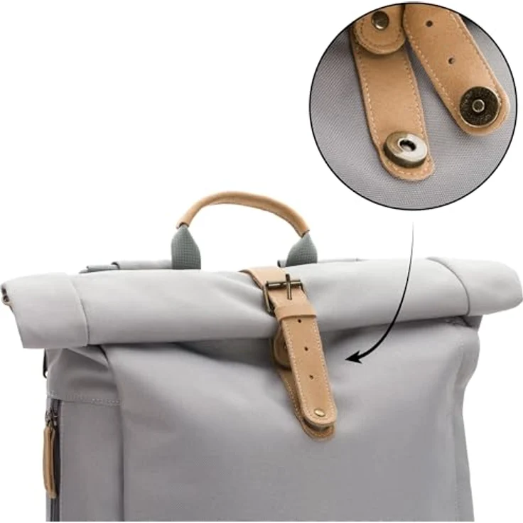 Fillikid Wickeltasche Berlin, Rolltop-Design, 25 Liter, inklusive Wickelunterlage, witterungsbeständig aus Rauhleder und Polyurethan, mit Thermofach und Schnellzugriff – Bild 6