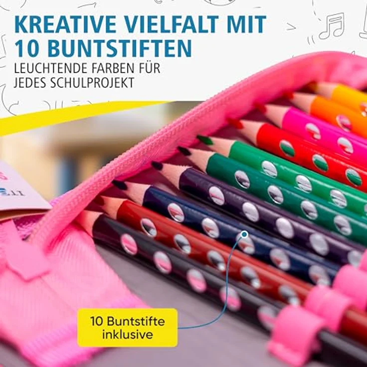 itenga Schüler-Etui Mäppchen Schmetterling, 28-teilig, gefüllt mit Buntstiften und Zubehör, wasserfestes Polyester, 1-Zipper – Bild 5