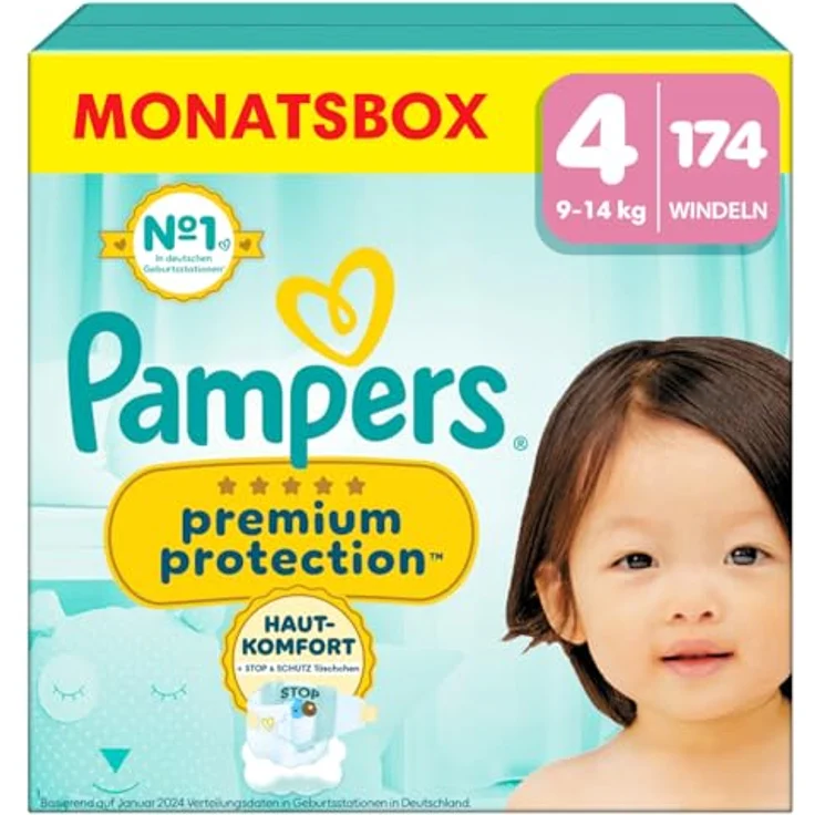 Pampers Premium Protection Windeln Gr. 4 Maxi (9-14 kg), Monatsbox mit 174 St. – Bild 1