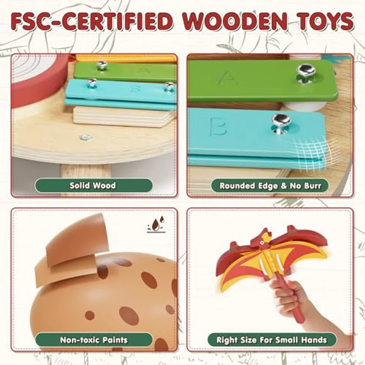 Lehoo Castle Holz Montessori Musikinstrumente Set, 8-teiliges Kinder Schlagzeugset mit Xylophon, Trommel, Windspiel und mehr, ab 3 Jahre – Bild 5