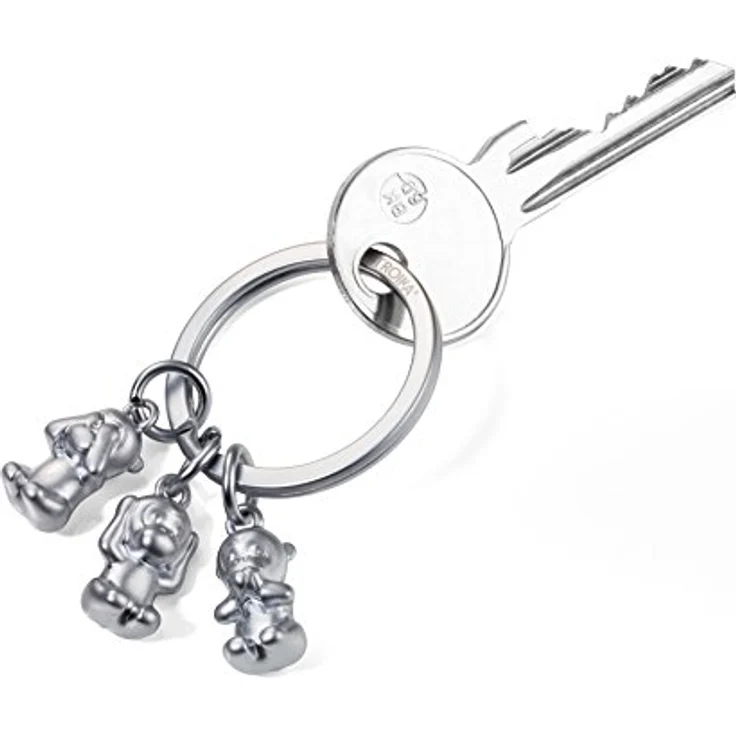 TROIKA THREE MONKEYS KR17-18/MA, Schlüsselanhänger aus Metallguss mit 3 Emoji Affen – Nichts sehen, hören, sagen – verchromt, silber, TROIKA-Original – Bild 2
