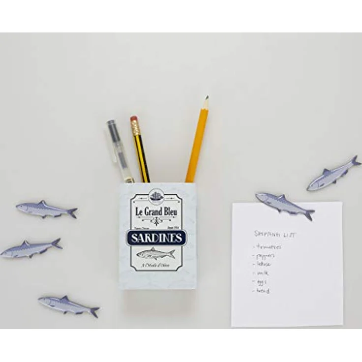 balvi magnetischer Stifthalter Sardines, Weiß, Ölsardinendose-Design mit Magnet-Haftung, inkl. 5 originellen Kühlschrankmagneten – Bild 3