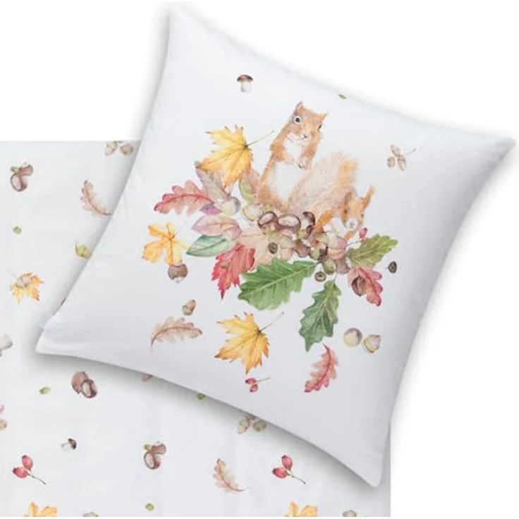 ESTELLA Kuschelflanell Bettwäsche Squirrel Natur 100% Baumwolle, extraweicher Flor, 1 Bettbezug 135x200cm + 1 Kissenbezug 80x80cm – Bild 2