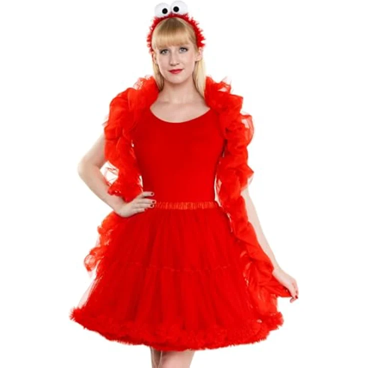 Maskworld Die Sesamstrasse Elmo Tutu - Kostüm mit mehrlagigem Tutu, Chiffon-Schal und Haarreif in kräftigem Rot, One Size – Bild 2