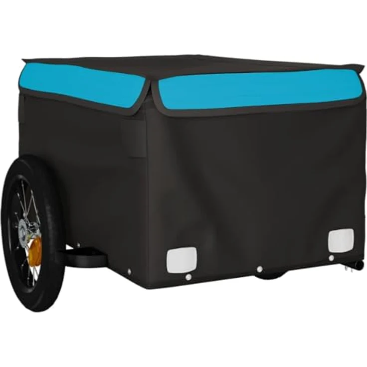 vidaXL Fahrradlastenanhänger Fahrradanhänger Schwarz und Blau 30 kg Eisen, Robuster Anhänger mit Deichsel und Sicherheitsflagge – Bild 5