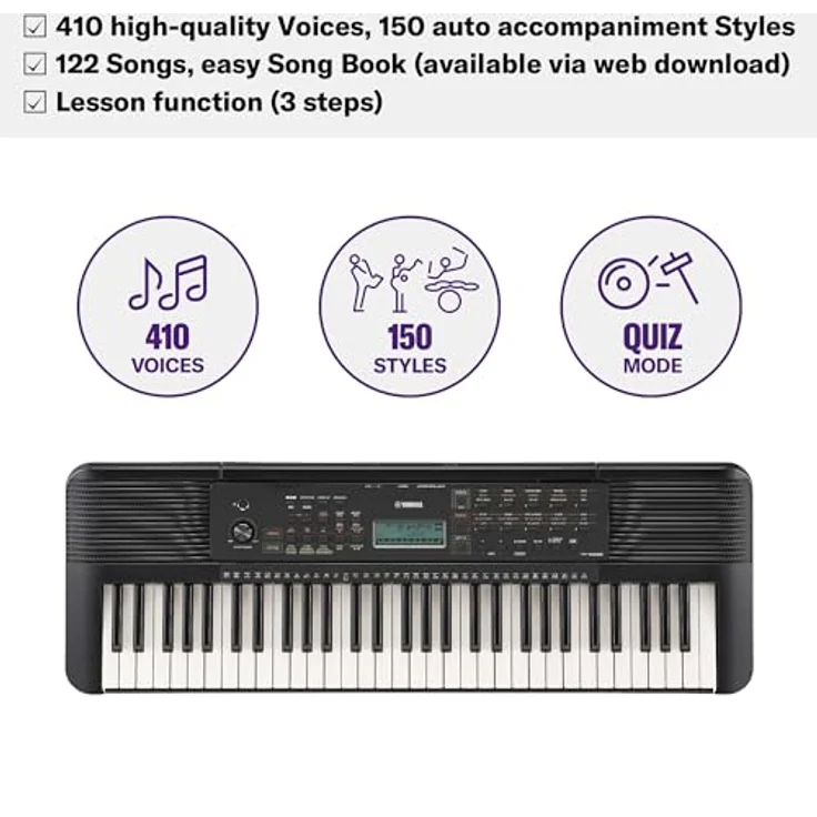 Yamaha PSR-E283, 61-Tasten Keyboard mit LCD-Display, Akku- und Gleichstrombetrieb, schwarz – Bild 5