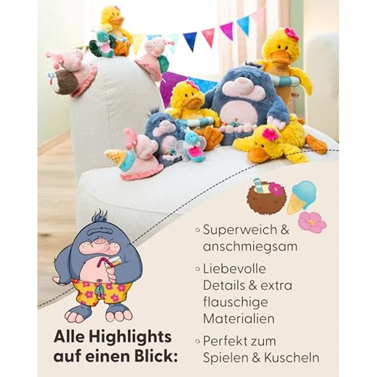 NICI Kuscheltier Ente Pooline 35cm, gelb, weiches Plüschstofftier mit pinker Blüte, ideal zum Kuscheln und Spielen, tolle Geschenkidee - 62899 – Bild 4