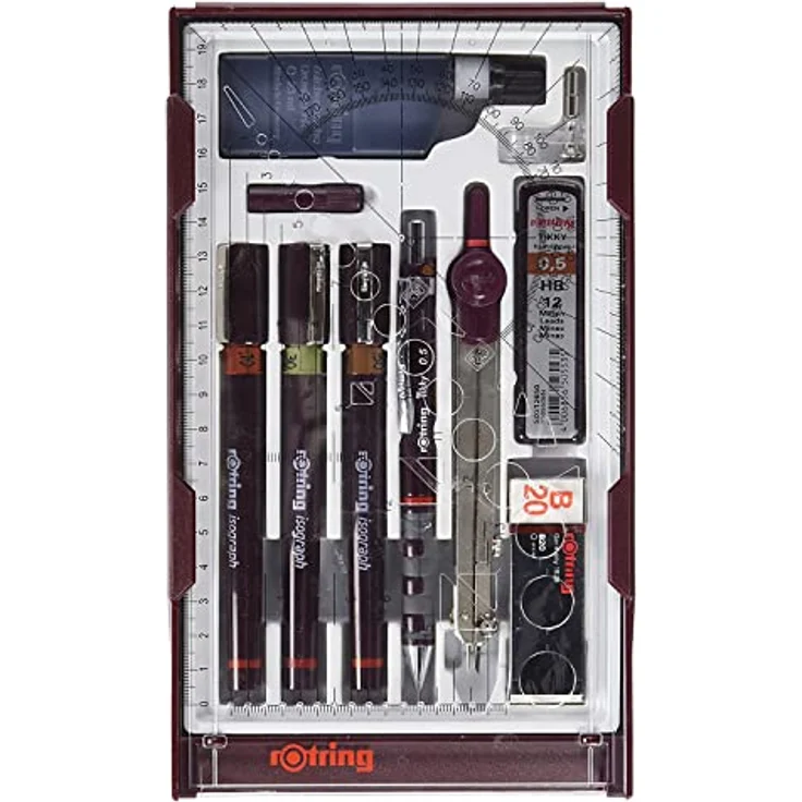 Rotring Isograph Master Set, technische Schreibstifte mit verchromten feinen Spitzen und nachfüllbarem Tintenreservoir, Burgund, 3 Strichbreiten – Bild 2