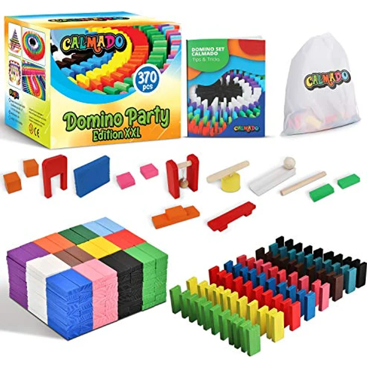 calmado - 370 teilig Domino Steine aus Holz Domino Party Edition XXL im Set + Tasche + Anleitung + Accessoires – Bild 2