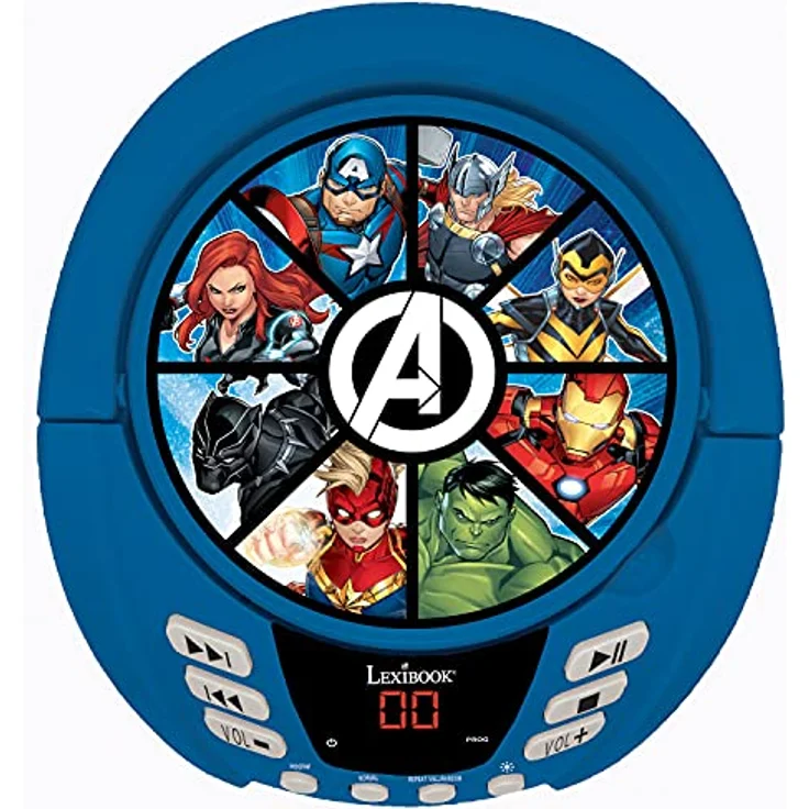 Lexibook RCD109AV Marvel Avengers-Bluetooth-CD-Player für Kinder-Tragbar, Lichteffekte, Mikrofonbuchse, Aux-In, Akku oder Netz, Mädchen, Jungen, Blau/Grau – Bild 5