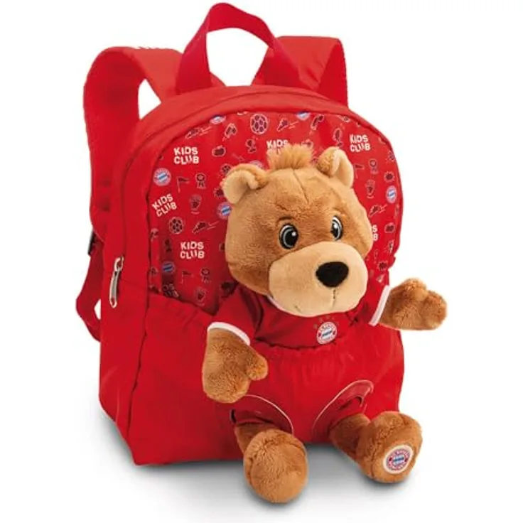 NICI 61617 Kindergartenrucksack mit Plüschtier, 21x26cm, FC Bayern München