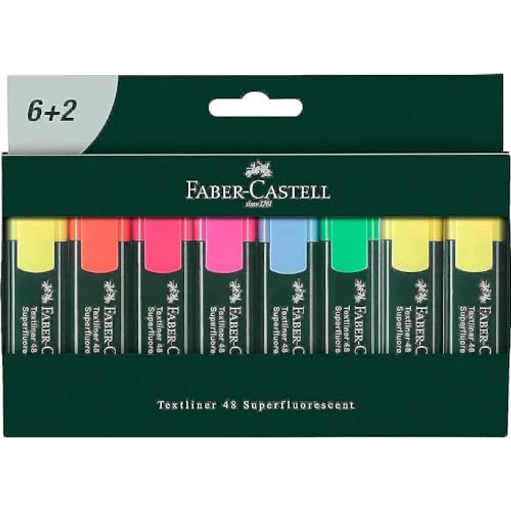 Faber-Castell 254863 - Textmarker Set TL 48, 8er Etui, Neon Farben, mit langlebiger Keilspitze, Strichbreite 1 - 5 mm, nachfüllbar – Bild 1