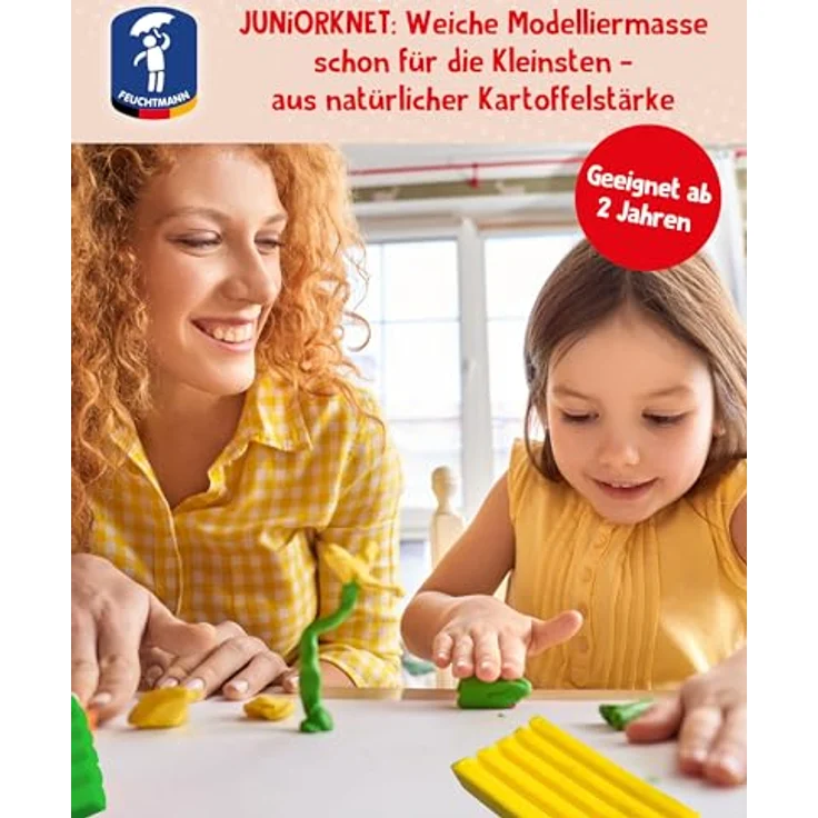 Feuchtmann Modelliermasse JUNiORKNET Maxi, 14 x 35g vegane und glutenfreie Kinderknete nicht trocknend, bunt – Bild 2