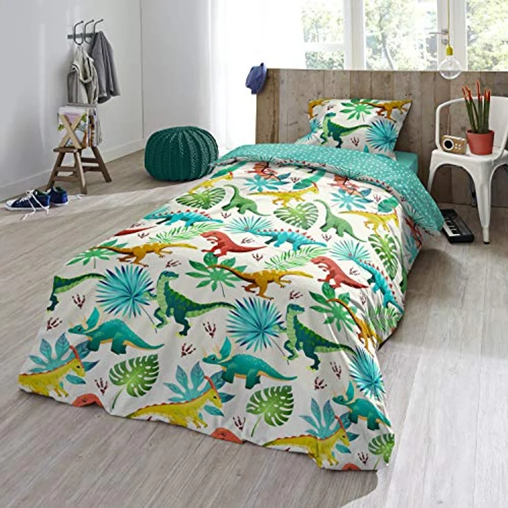 ESPiCO Bettwäsche Trendy Bedding Dinosaurierland Dino Saurier Knochen Schnabel Tiermotiv Reptilien Renforcé, 135x200 cm, Dino-Fans Kinderbettwäsche – Bild 4