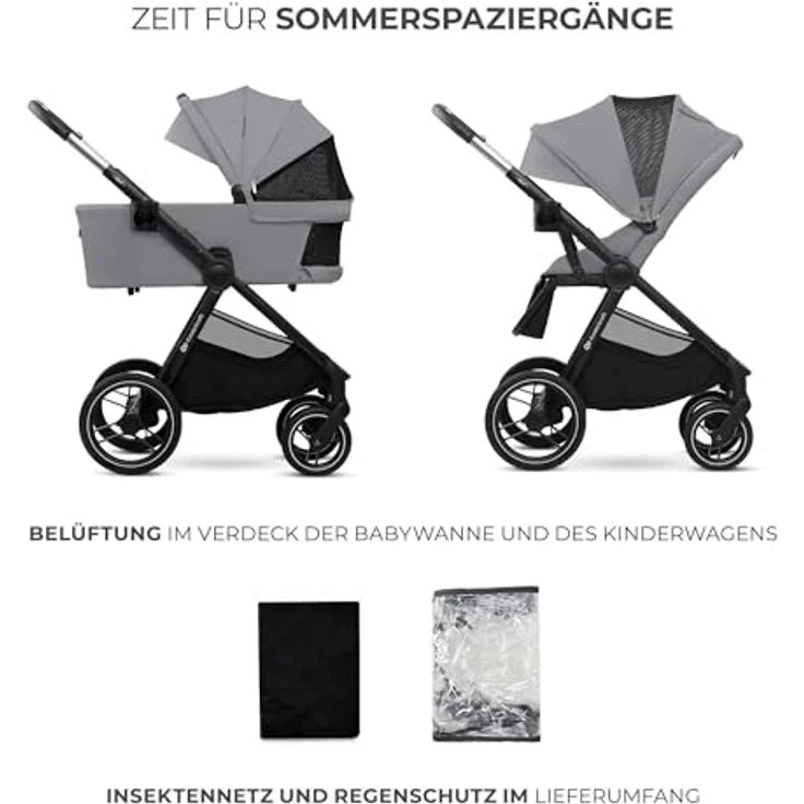 Kinderkraft NEA 2.0 Kombi-Kinderwagen, 2in1 mit Babywanne und Sportsitz, bis 22 kg, Teleskopschieber, inkl. Getränkehalter und Wickeltasche - Platinium Grey, mit Gratis Mobilitätsgarantie – Bild 9