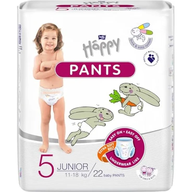 Bella Baby Happy Pants Size 5 Junior, Einweg-Windelhöschen für Kinder 11-18 kg, 22 St., atmungsaktive und auslaufsichere Höschenwindeln