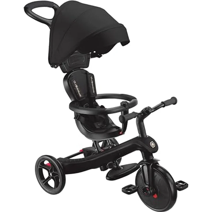 GLOBBER Explorer Trike 4in1 Pro, Kinderfahrzeug in Schwarz, Dreirad, Laufrad und Kinderwagen, 10/8,5 Zoll, höhenverstellbarer TPR-Sitz – Bild 1