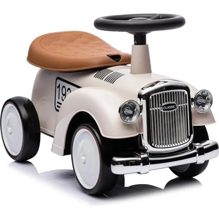 LEMODO Rutschauto Retrodesign, Kinderauto mit Hupe, Stauraum und Flüsterreifen, weiß, für Kinder ab 1 Jahr