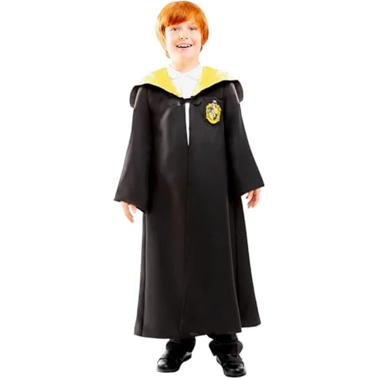 Funidelia Hufflepuff Harry-Potter Kostüm für Kinder, Tunika mit aufgedrucktem Patch, Größe 10-12 Jahre, schwarz, für Karneval und Halloween – Bild 1