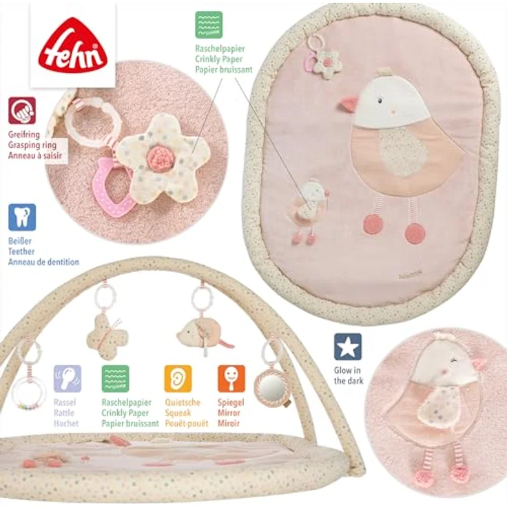 Fehn 3-D-Activity-Decke Vogel mit Glow-in-the-dark Bestickung - Spielbogen mit 5 abnehmbaren Spielzeugen für Babys ab 0+ Monaten – Bild 5