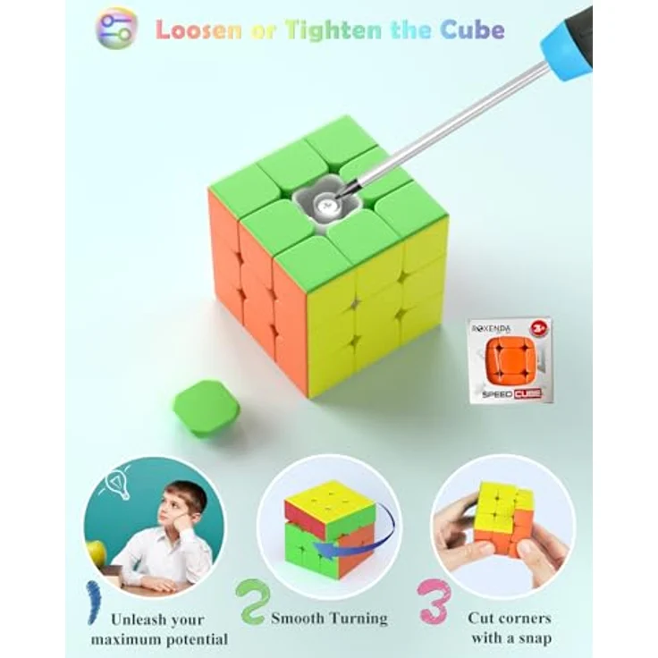 ROXENDA Speed Cube 3x3 Zauberwürfel Stickerless - Professional & Solides & Langlebiges, Dreht Sich Schneller als das Original (3x3x3) – Bild 7
