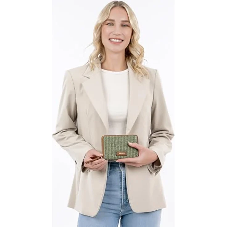 Tamaris TAS Fernanda Geldbörse, Portemonnaie in Bast-Optik mit Reißverschluss, 6 Kreditkartenfächern und Logo-Patch – Bild 3