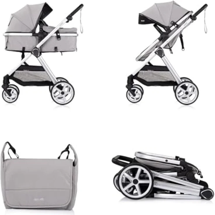 Chipolino Kombikinderwagen 2 in 1 Vista, umbaubar zur Tragetasche, höhenverstellbarer Griff, verstellbare Rückenlehne, Fußabdeckung, Farbe: hellgrau – Bild 4