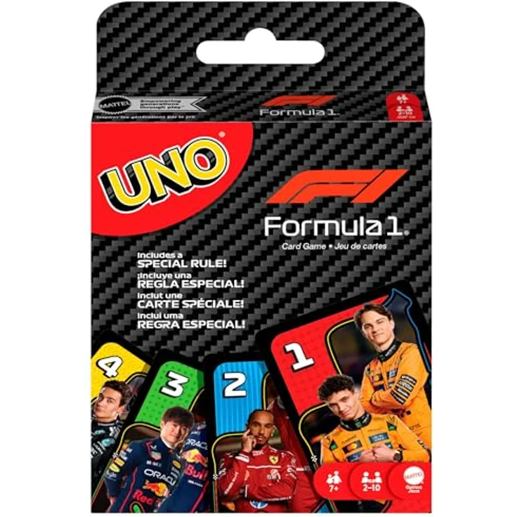 UNO Formula 1, Kartenspiel mit F1-Sonderregel „Überholen“, für Fans ab 7 Jahren – Bild 1