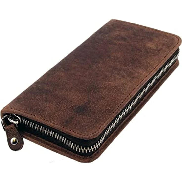 Alassio 2648 Stiftetui aus braunem Leder für 3 Schreibgeräte, kompaktes Etui mit Reißverschluss, Maße ca. 17,5 x 8 x 2,5 cm – Bild 2