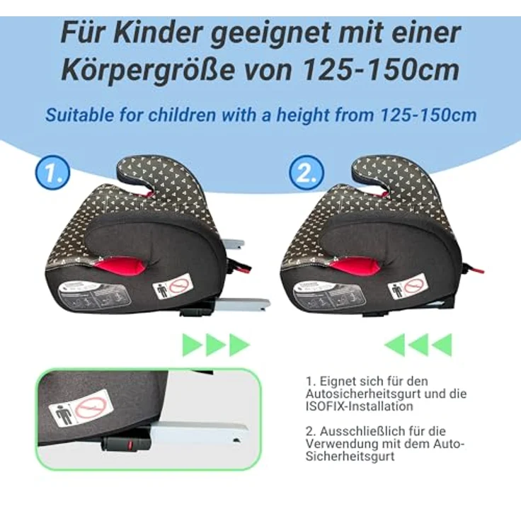 XOMAX KBH313, Kindersitzerhöhung mit ISOFIX, Armlehnen, ECE R129, für Kinder 6-12 Jahre, modernes Design, atmungsaktiver Bezug – Bild 8