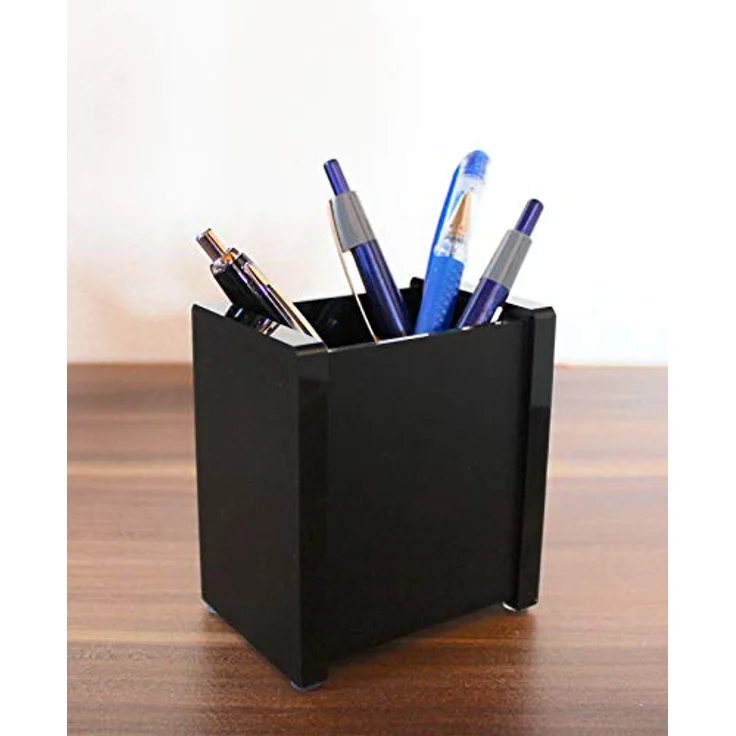 Wedo 634001 Stiftköcher Black Office aus Acrylglas, Gummifüße 8, 7 x 6 x 9, 7 cm, im Geschenkkarton, Schwarz – Bild 3