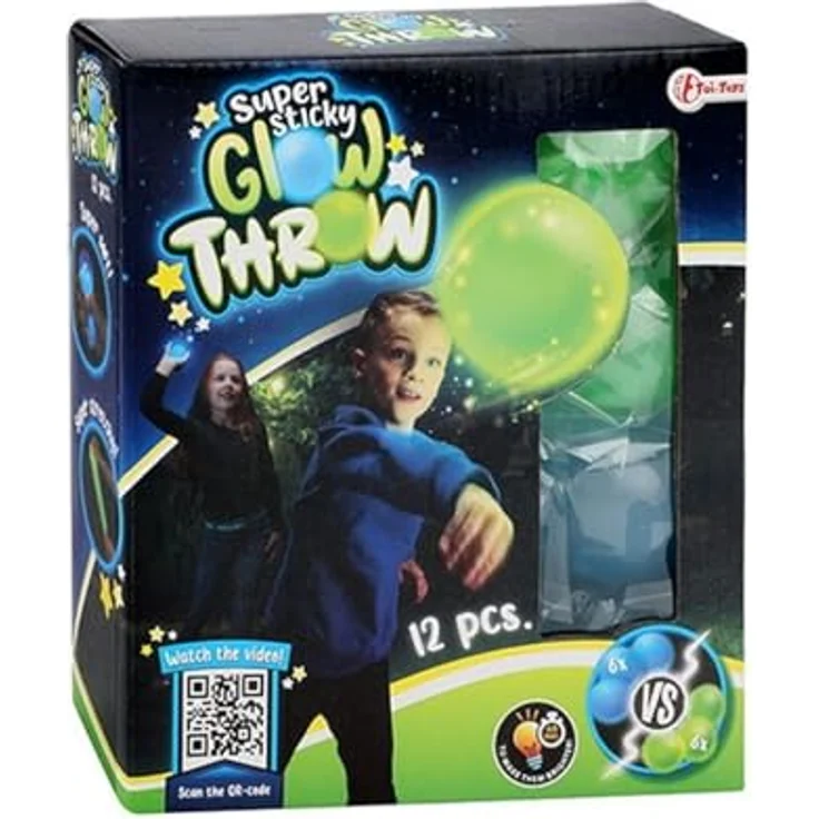 Toi-Toys Glow in the Dark Wurfbälle, 12er Set mit 6 blauen und 6 grünen Bällen, fluoreszierend, Durchmesser 6 cm – Bild 8
