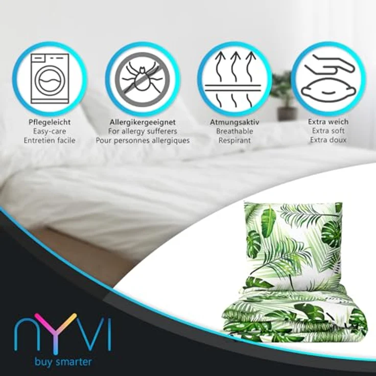 NYVI Bettwäsche Set DreamScience Leaves, Mikrofaser 135x200 + 80x80 cm, atmungsaktiv & weich, mit Reißverschluss, Oeko-TEX zertifiziert, für Allergiker geeignet – Bild 3