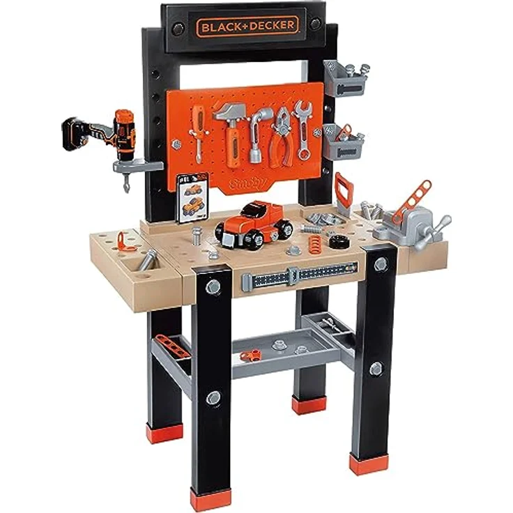 Smoby Spielwerkbank Black + Decker Werkbank Center, Kinderwerkbank mit großer Holzstruktur-Arbeitsfläche und Akkuschrauber, für Kinder ab 3 Jahren – Bild 1