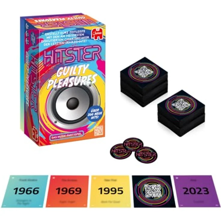 Jumbo Hitster – Guilty Pleasures, Mehrfarbig, Brettspiel mit langlebiger Flexibilität und Zubehör – Bild 2