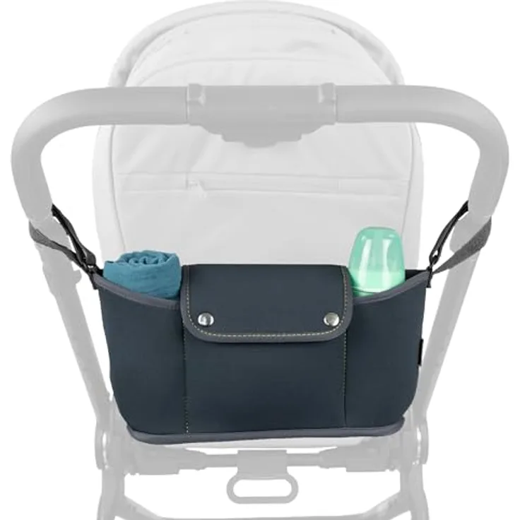 Zamboo Buggy Organizer Universal, Neopren Kinderwagentasche mit Klettbefestigung, 4 Fächern und Getränkehalter, grau