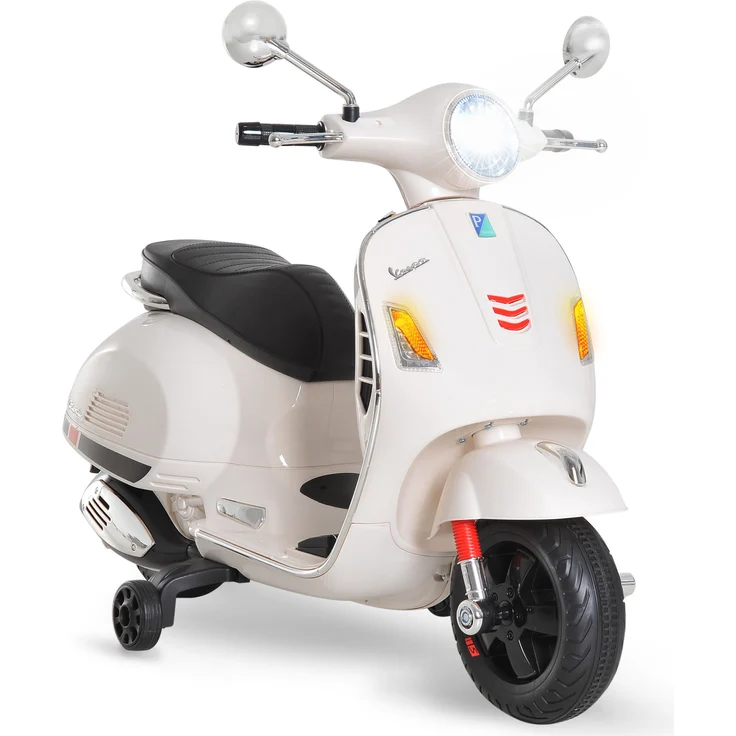 HOMCOM Elektro-Motorrad für Kinder von 3–6 Jahren mit VESPA-Führerschein, Batterie-Motorrad mit Musik, Weiß