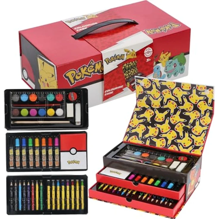 POKÉMON Farbkasten Malkoffer für Kinder, Kreativset mit Wasserfarben, Filzstiften und Buntstiften, ideal für kreative Ausflüge – Bild 1