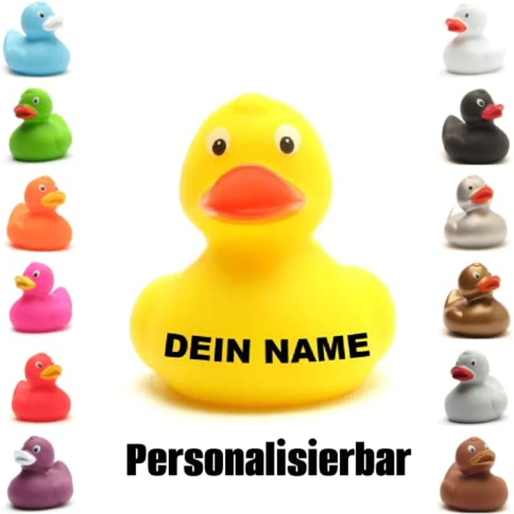 Duckshop Badeente - personalisierbar mit Wunschtext (max. 10 Zeichen), gelb, Maße: 8 cm x 7 cm x 7.5 cm, aus Vinyl – Bild 3