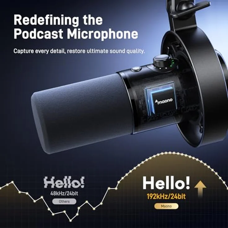 MAONO PD300X Podcast-Mikrofon, XLR/USB Mikrofon mit Geräuschunterdrückung, 192kHz/24Bit Hi-Fi Audio, Stummschalttaste, Link Software für Podcasting und Streaming – Bild 3