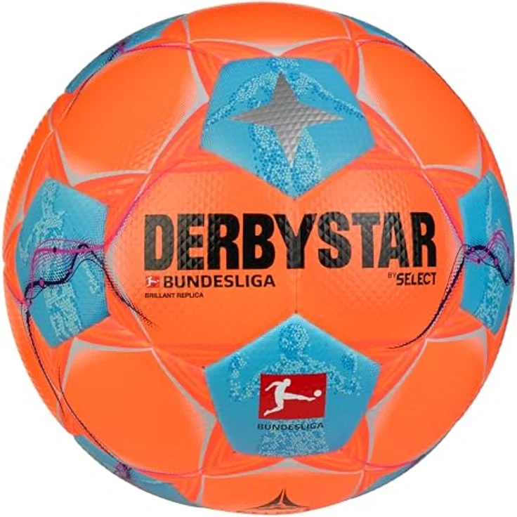 Derbystar Bundesliga Brillant Replica High Visible v24 Fußball, orange blau pink, Hochwertige Material, Extra Komfort, Langlebig – Bild 1