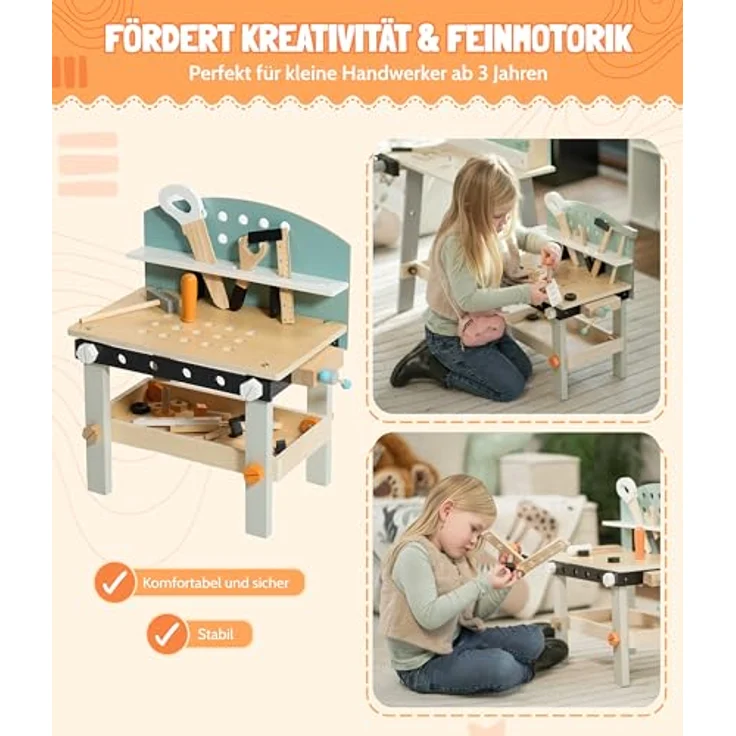 CHIC2000 Spielwerkbank, klein, mint, mit 21-teiligem Zubehör und Stauraum, ideal für kleine Handwerker – Bild 2