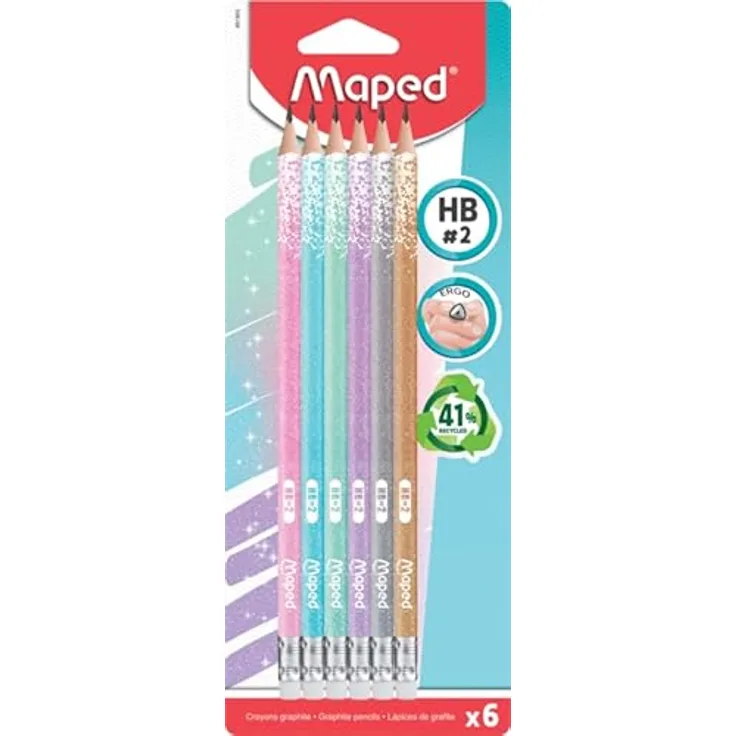 Maped - 6x ergonomischer Drei-Kant-Bleistift BLACK'PEPS mit Glitzer-Schaft- HB mittel, 1 stück (6er Pack)